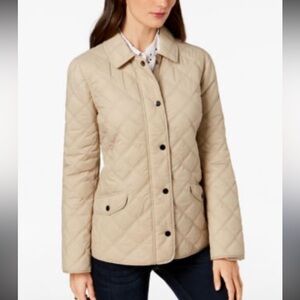Charter‎ Club Jacket Womens Beige Quilted Lightweight Coat Collared Barn Small